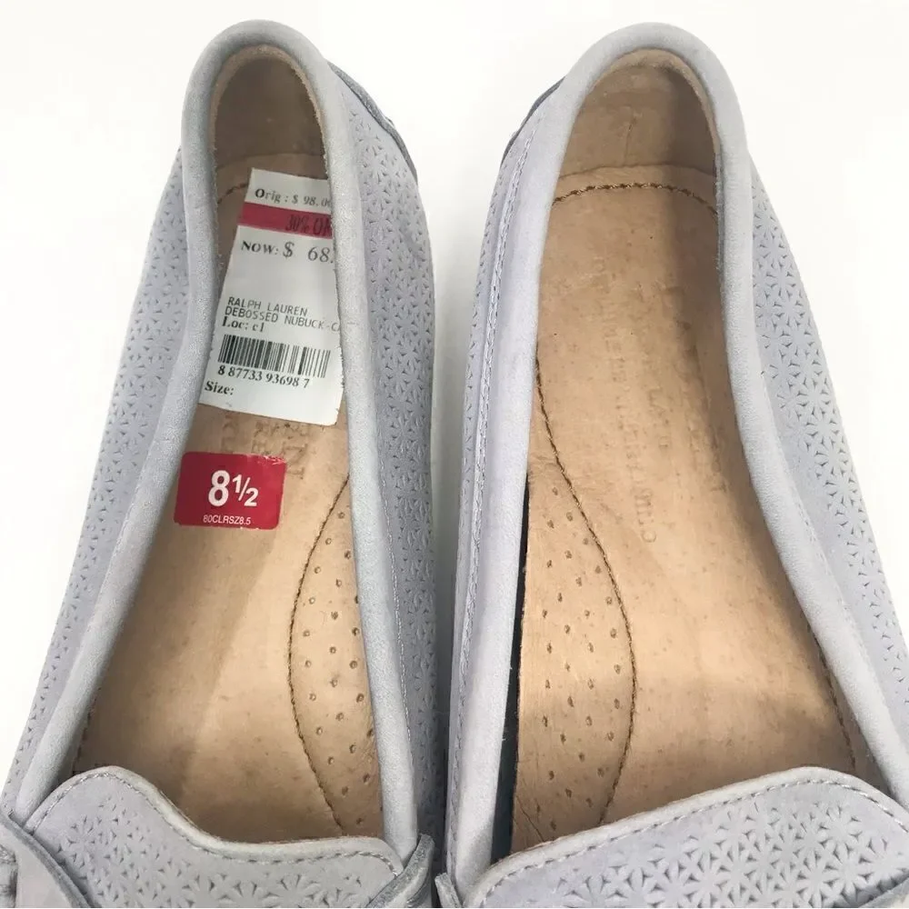 Lauren Ralph Lauren CAMILA Suede Leather Purple Gray Slip On Driving Loafers NEW